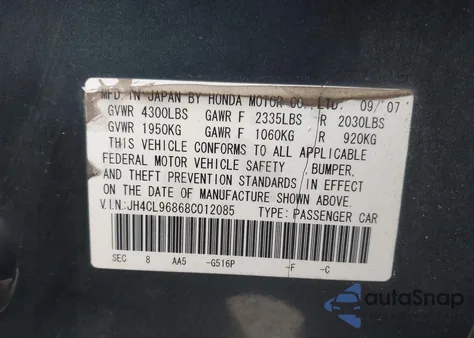 2008 Acura Tsx z USA, uszkodzony, nr VIN JH4CL96868C012085
